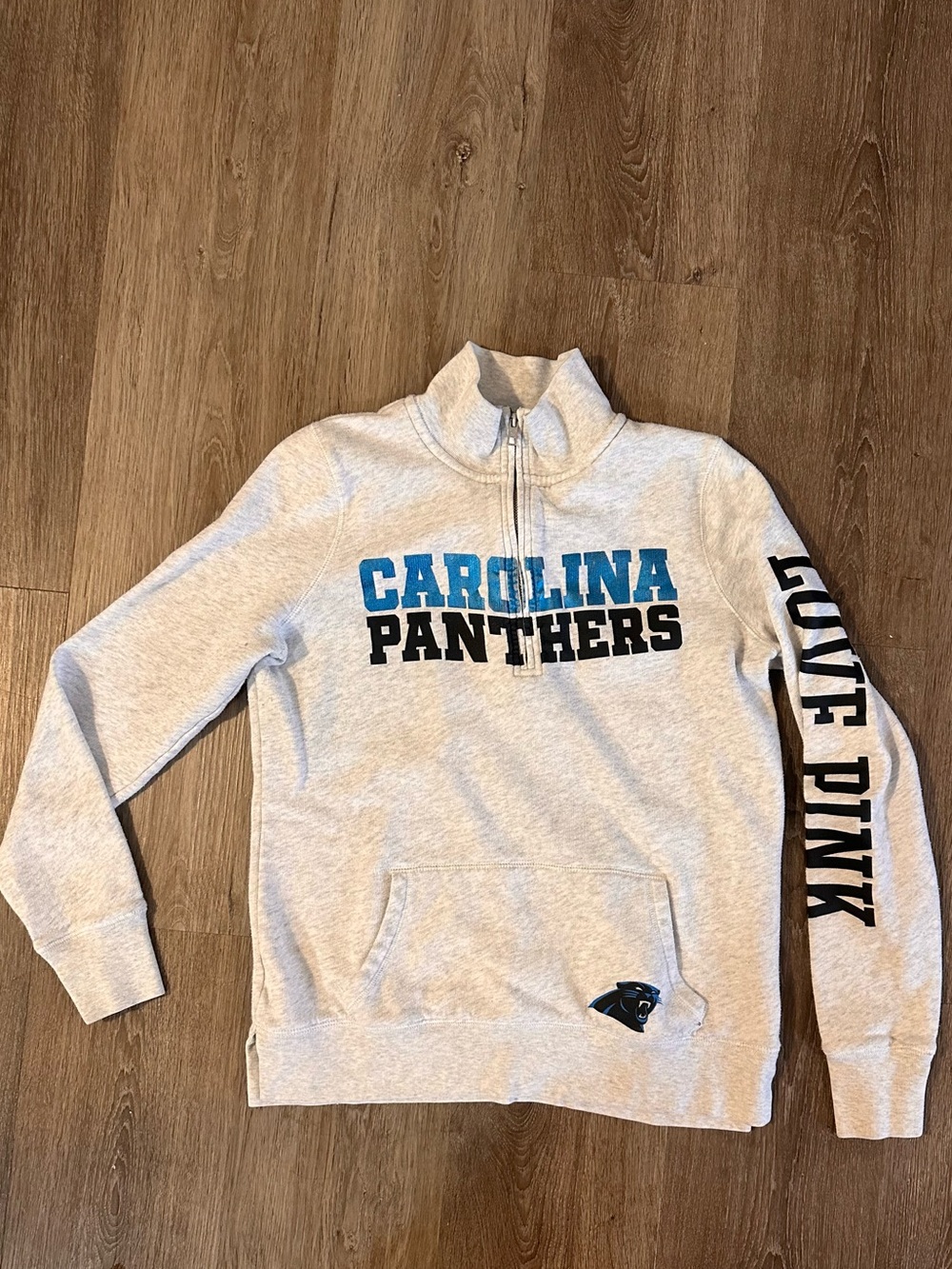 PINK Victoria's Secret Gray Zip-Up Sweatshirt with Carolina Panthers